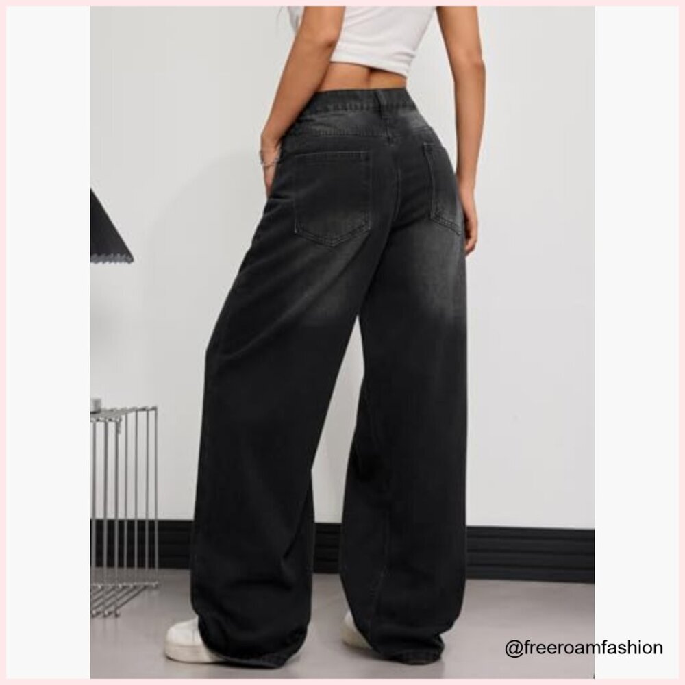 Baggy Wide Leg Jeans High Rise Loose Fit Vintage Y2K Streetwear Pants - Picture 3 of 7